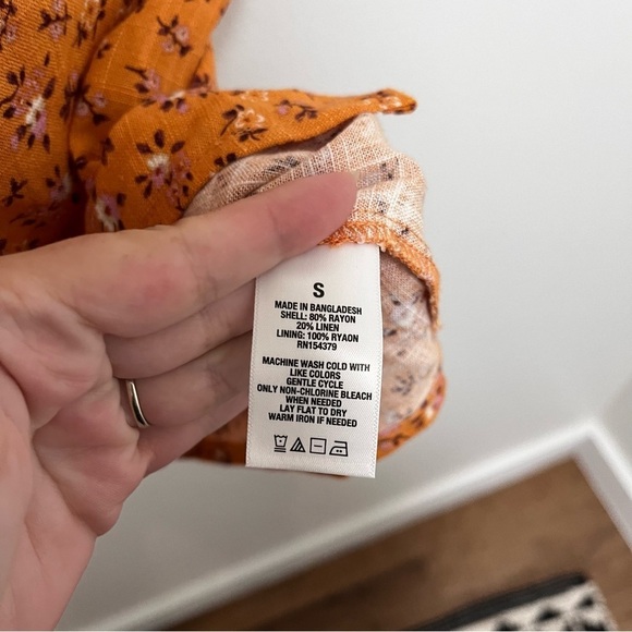 AEROPOSTALE Floral Linen Blend Lace Up Back Slim Fit Orange Mini Dress Size S - Picture 7 of 11